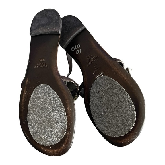 Giuseppe Zanotti Leather Rosette Sandals | Size 10 | Camo Olive Floral Thong - Picture 10 of 10